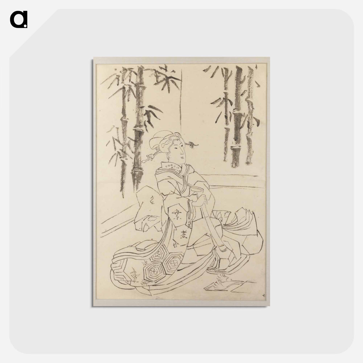アートポストカード-Seated Woman with Scroll - 歌川 国貞 Postcard.
