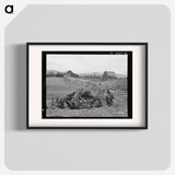 Stump pile, ready to burn, house, barn, and farm buildings on Unruf farm - Dorothea Lange Poster.