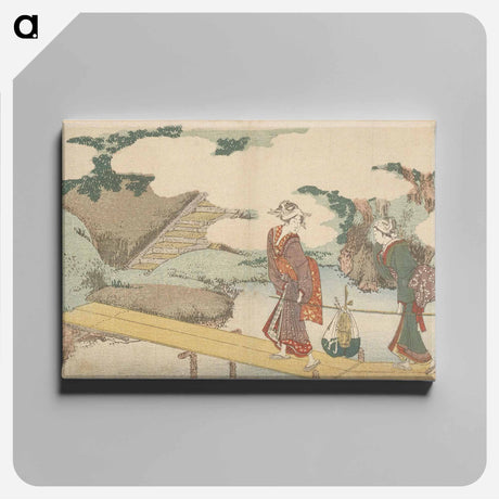 アートパネル-Two Women and a Boy on Boardwalk - 葛飾 北斎 Canvas.