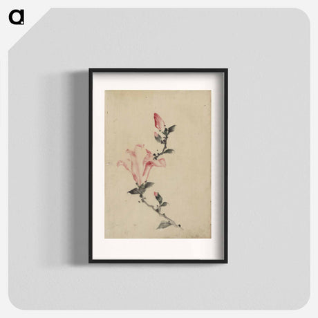 アートポスター-Large Pink Blossom on a Stem with Three Additional Buds - 葛飾 北斎 Poster.