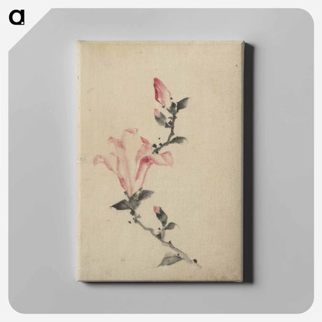 アートパネル-Large Pink Blossom on a Stem with Three Additional Buds - 葛飾 北斎 Canvas.