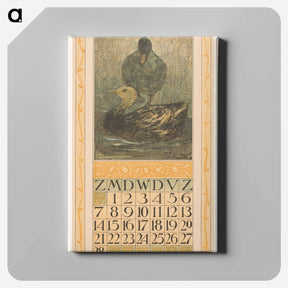 アートパネル-Kalenderblad februari met staande en zwemmende eend - テオ ヴァン ホイテマ Canvas.