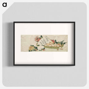 アートポスター-Hokusai's Basket with Fan, Chrysanthemums, and Mushrooms - 葛飾 北斎 Poster.