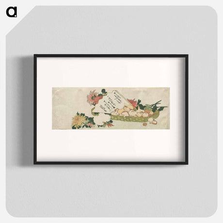 アートポスター-Hokusai's Basket with Fan, Chrysanthemums, and Mushrooms - 葛飾 北斎 Poster.