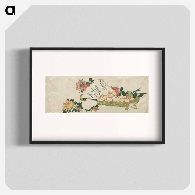 アートポスター-Hokusai's Basket with Fan, Chrysanthemums, and Mushrooms - 葛飾 北斎 Poster.
