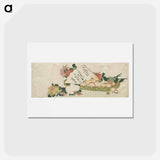 アートポストカード-Hokusai's Basket with Fan, Chrysanthemums, and Mushrooms - 葛飾 北斎 Postcard.