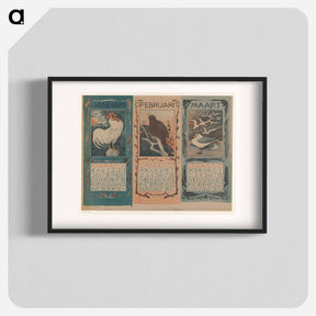 アートポスター-Kalenderbladen van januari, februari en maart, met vogels - テオ ヴァン ホイテマ Poster.