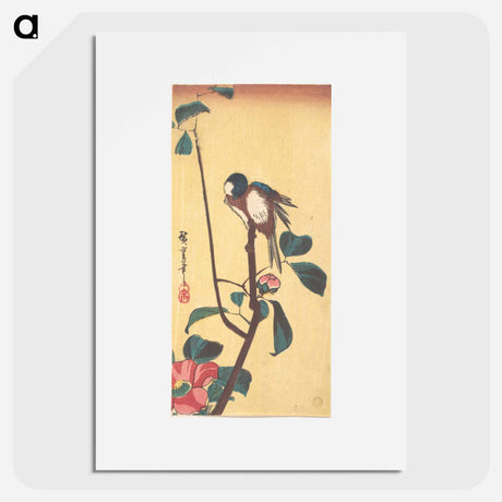 アートポスター-Camellia and Blue-Headed Bird
 - 歌川 広重 Poster.