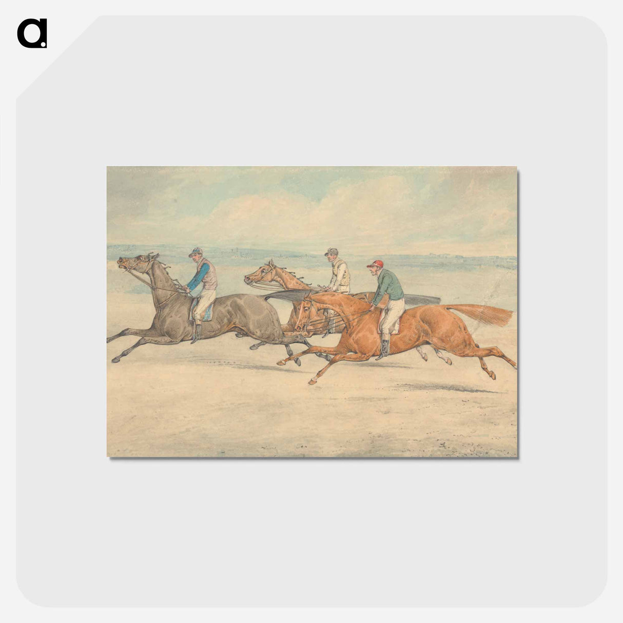 アートポストカード-Three Racehorses with Jockeys Up Galloping in a Group to Left
 - イェール大学アートギャラリー Postcard.