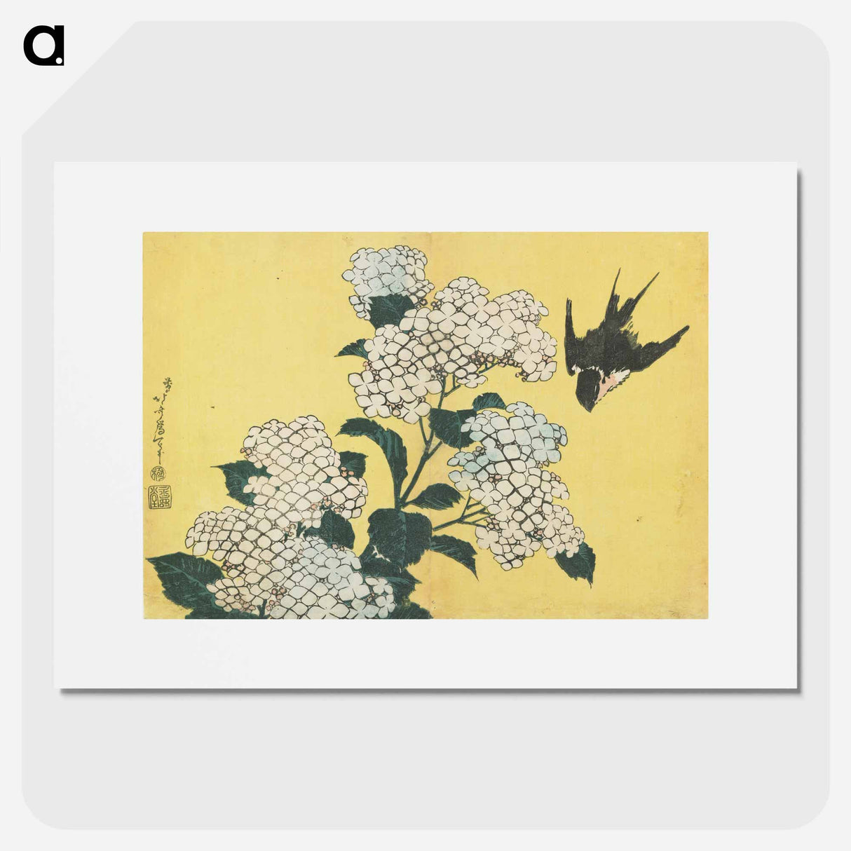 Hydrangeas and Swallow - 葛飾 北斎 Poster.
