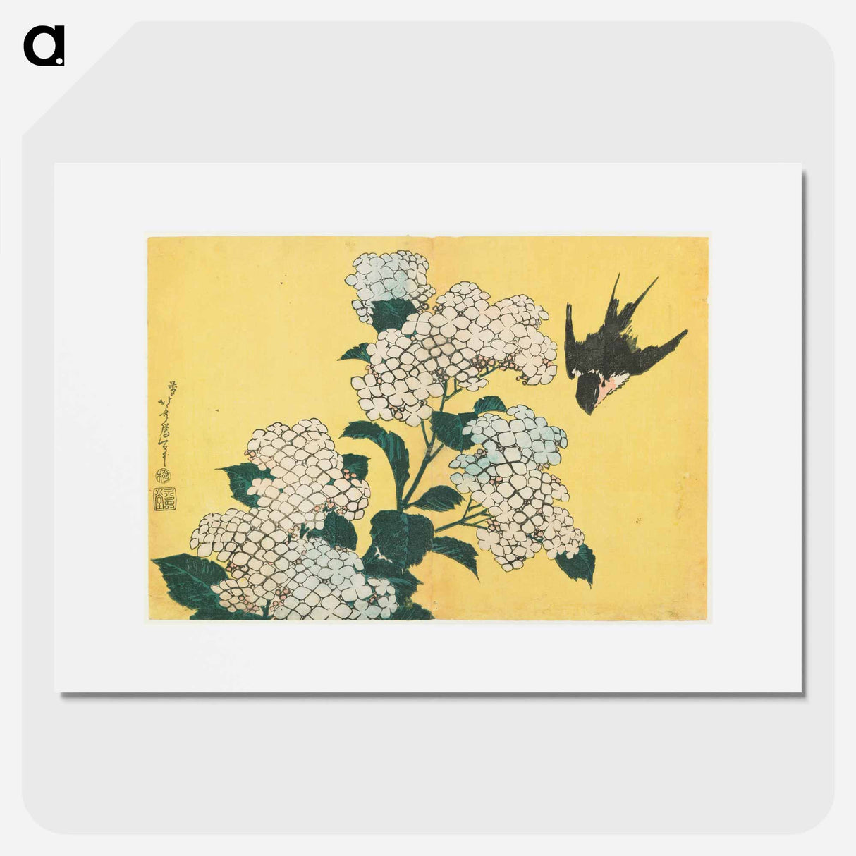 Hydrangeas and Swallow - Katsushika Hokusai Poster.