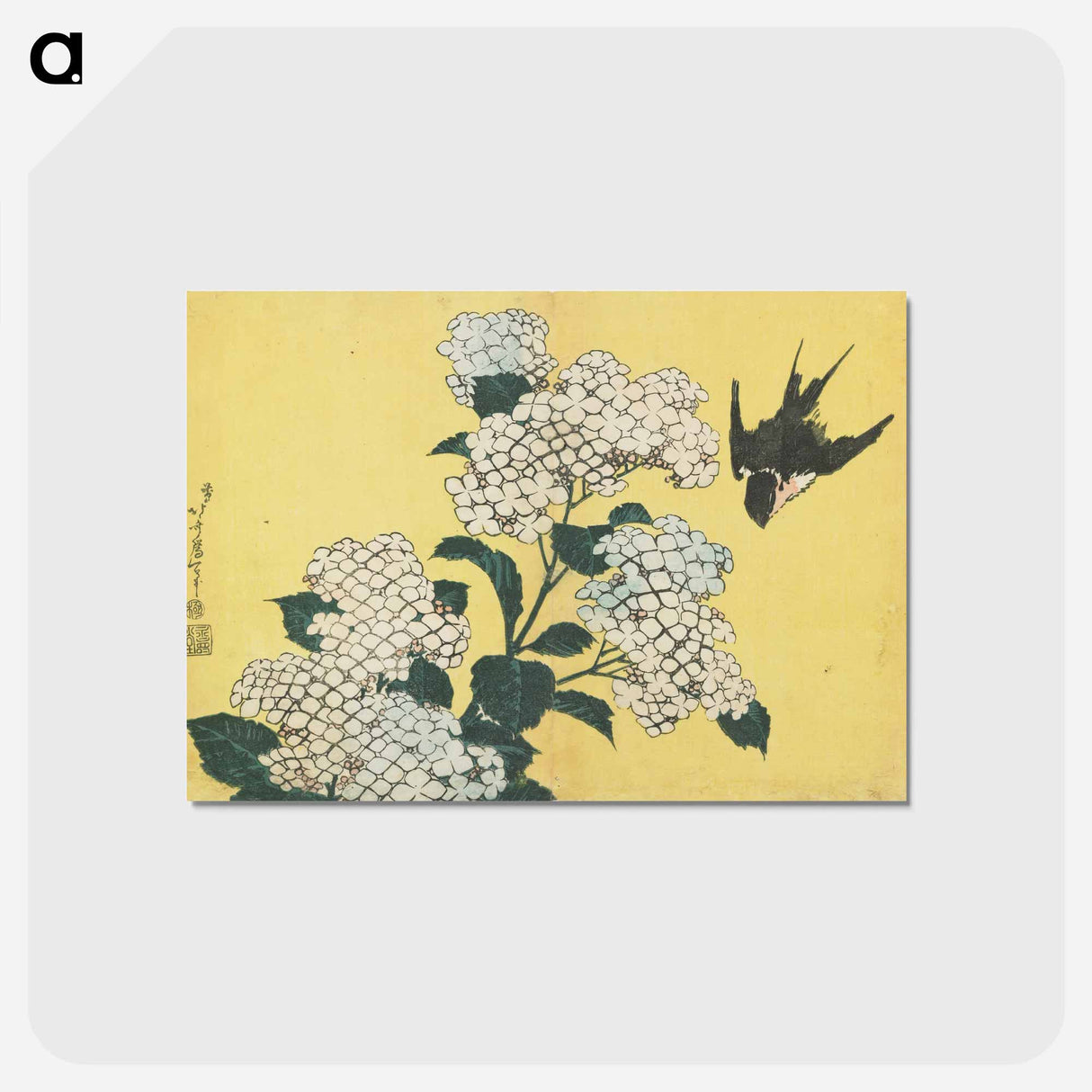 Hydrangeas and Swallow - 葛飾 北斎 Postcard.