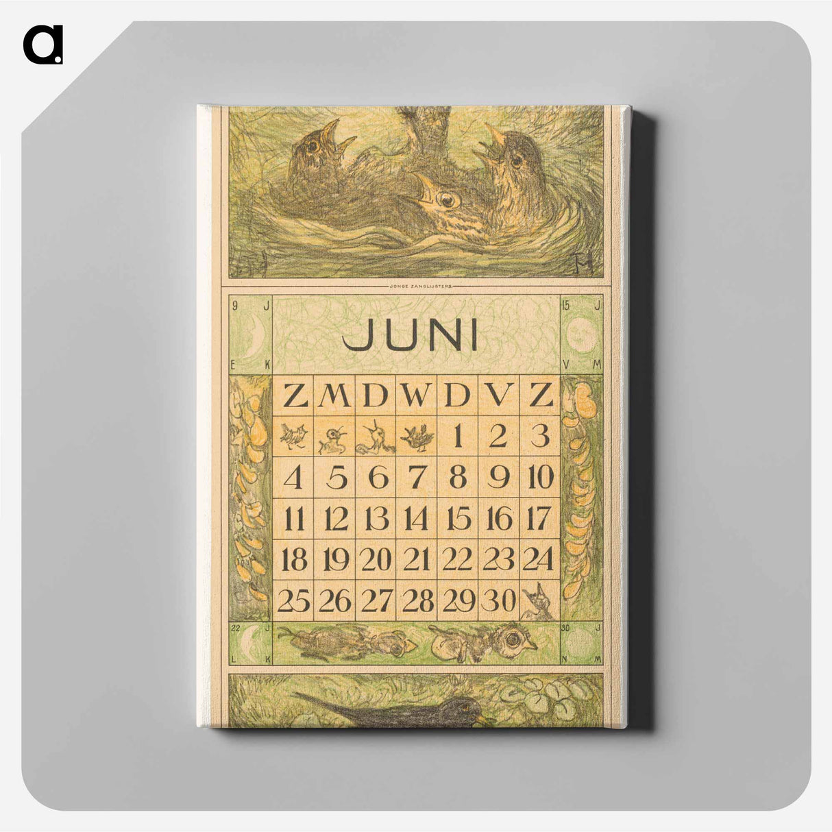Kalenderblad juni met jonge vogels in een nest - テオ ヴァン ホイテマ Canvas.