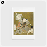 アートポストカード-Hokusai's Puppet on Go Game Board - 葛飾 北斎 Postcard.
