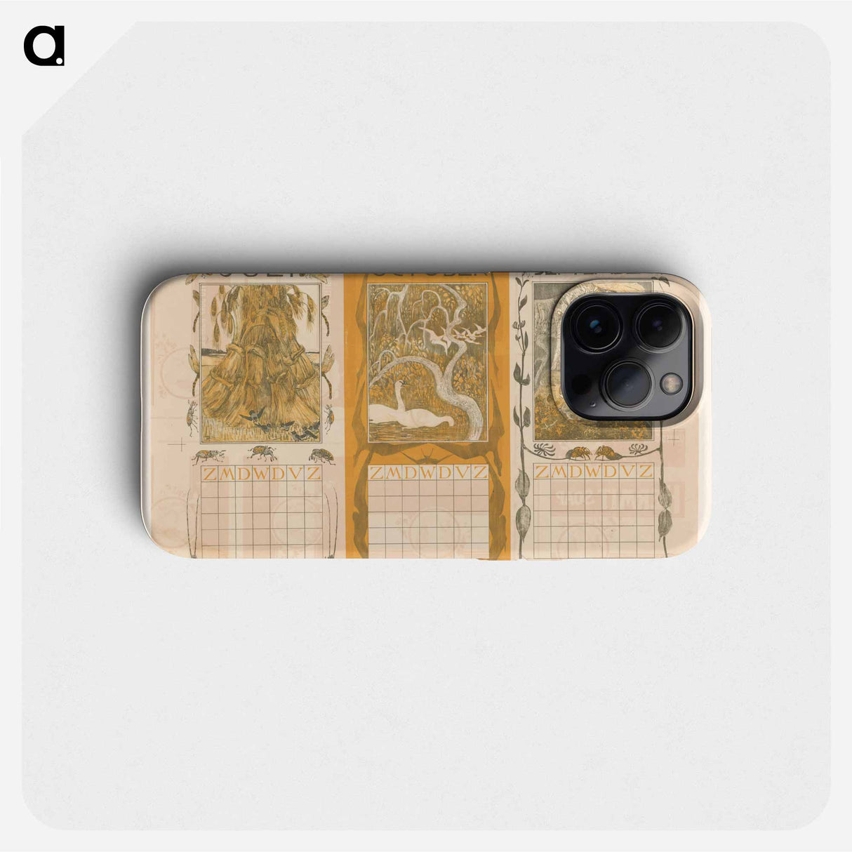 Kalenderbladen van juli, oktober en september, met korenschoven, zwanen en konijnen - テオ ヴァン ホイテマ Phone Case.