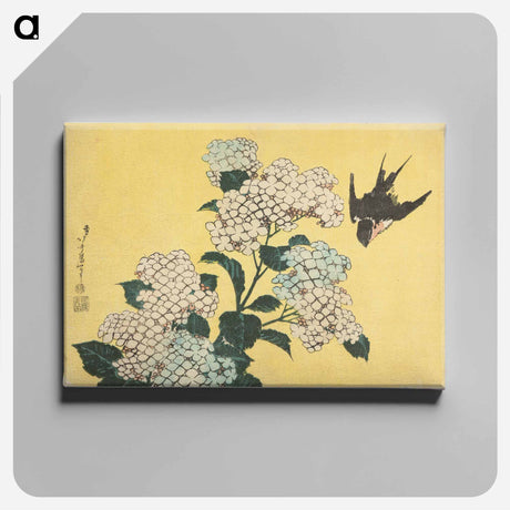 アートパネル-Hydrangea and Swallow - 葛飾 北斎 Canvas.
