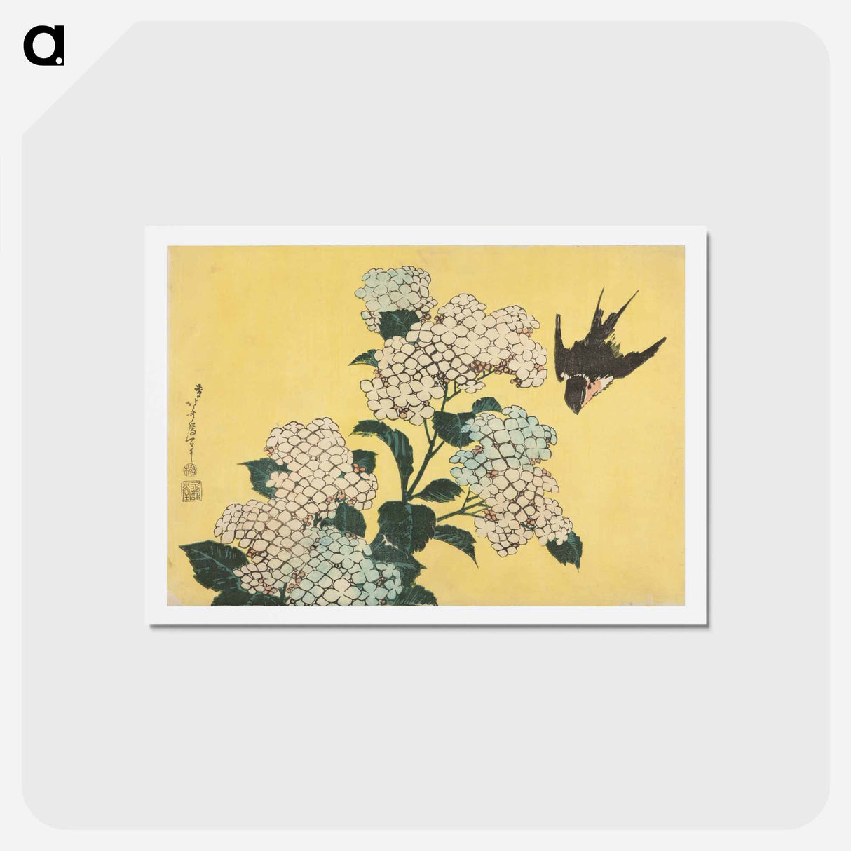 アートポストカード-Hydrangea and Swallow - 葛飾 北斎 Postcard.