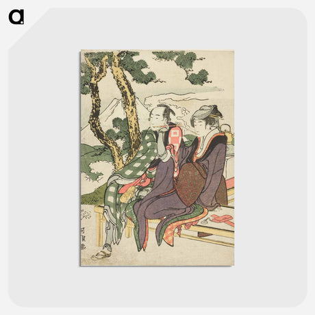 アートポストカード-Evening Glow for Date no Yosaku and Seki no Koman - 葛飾 北斎 Postcard.