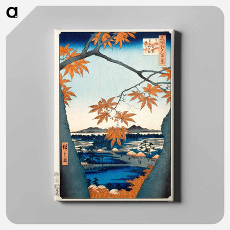 アートパネル-Maple Trees at Mama, Tekona Shrine and Linked Bridge
 - 歌川 広重 Canvas.