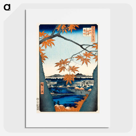 アートポスター-Maple Trees at Mama, Tekona Shrine and Linked Bridge
 - 歌川 広重 Poster.