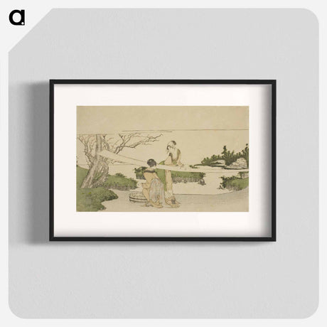 アートポスター-Two women stretching cloth - 葛飾 北斎 Poster.