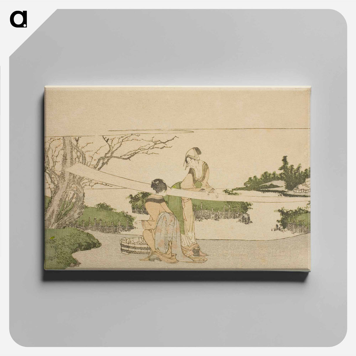 Two women stretching cloth - 葛飾 北斎 Canvas.