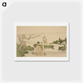 アートポストカード-Two women stretching cloth - 葛飾 北斎 Postcard.