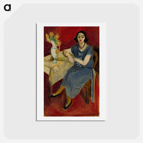 アートポストカード-Woman in Blue at a Table, Red Background - アンリ マティス Postcard.