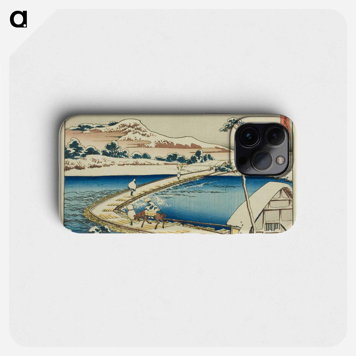 Ancient View of the Pontoon Bridge at Sano in Kozuke Province - Katsushika Hokusai Phone Case.