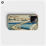 Ancient View of the Pontoon Bridge at Sano in Kozuke Province - Katsushika Hokusai Phone Case.