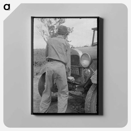 アートパネル-Migrant Boy Preparing to Crank His Car, Muskogee, Oklahoma
 - ラッセル リー Canvas.
