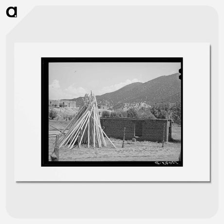 アートポスター-Adobe House Construction, Amalia, New Mexico
 - ラッセル リー Poster.