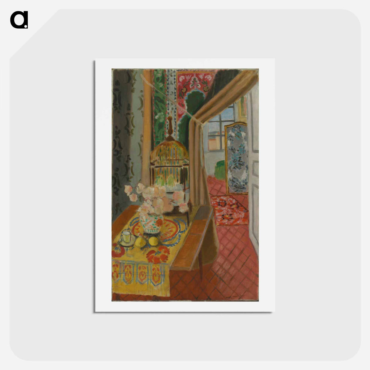 アートポストカード-Interior, Flowers and Parakeets - アンリ マティス Postcard.