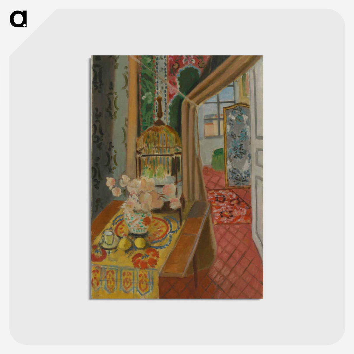 アートポストカード-Interior, Flowers and Parakeets - アンリ マティス Postcard.
