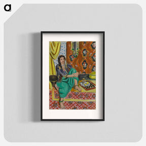 アートポスター-Seated Odalisque, Left Knee Bent, Ornamental Background and Checkerboard - アンリ マティス Poster.