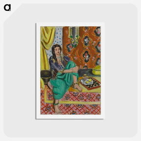 アートポストカード-Seated Odalisque, Left Knee Bent, Ornamental Background and Checkerboard - アンリ マティス Postcard.
