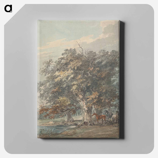 アートパネル-Four Horses Standing in a Group in the Shade of Large Trees by Water
 - イェール大学アートギャラリー Canvas.