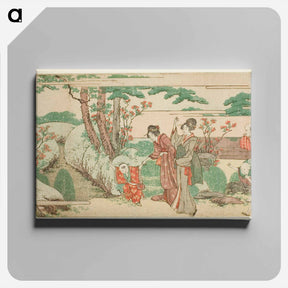 アートパネル-Women and children out for a picnic - 葛飾 北斎 Canvas.