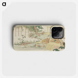 縁側で藤の庭を眺める女たち(摺物) - 葛飾 北斎 Phone Case.
