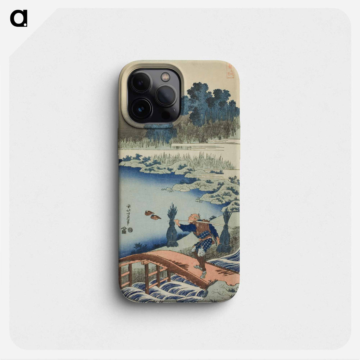 詩歌写真鏡(橋を渡る農夫) - 葛飾 北斎 Phone Case.
