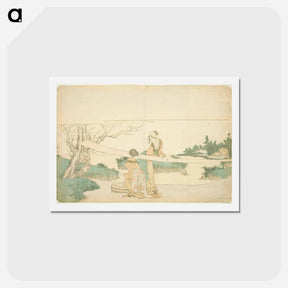 アートポストカード-Two women stretching cloth - 葛飾 北斎 Postcard.