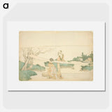 Two women stretching cloth - Katsushika Hokusai Poster.