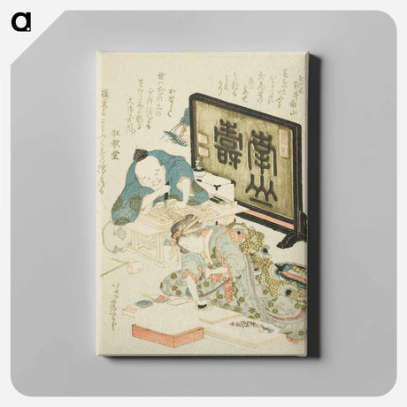 アートパネル-Creating surimono for the New Year - 葛飾 北斎 Canvas.
