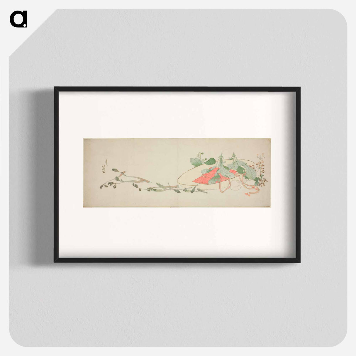 Flowers and spring greens in a hat - 葛飾 北斎 Poster.