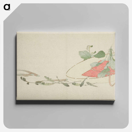 アートパネル-Flowers and spring greens in a hat - 葛飾 北斎 Canvas.