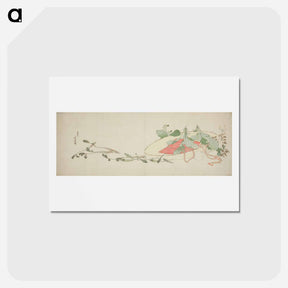 アートポストカード-Flowers and spring greens in a hat - 葛飾 北斎 Postcard.
