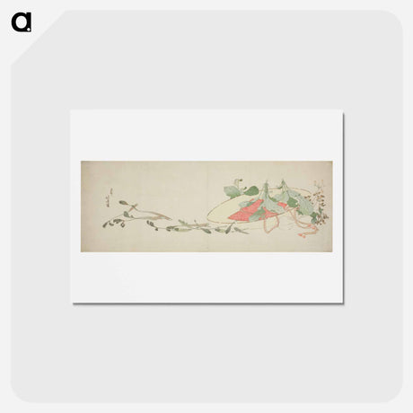 アートポストカード-Flowers and spring greens in a hat - 葛飾 北斎 Postcard.