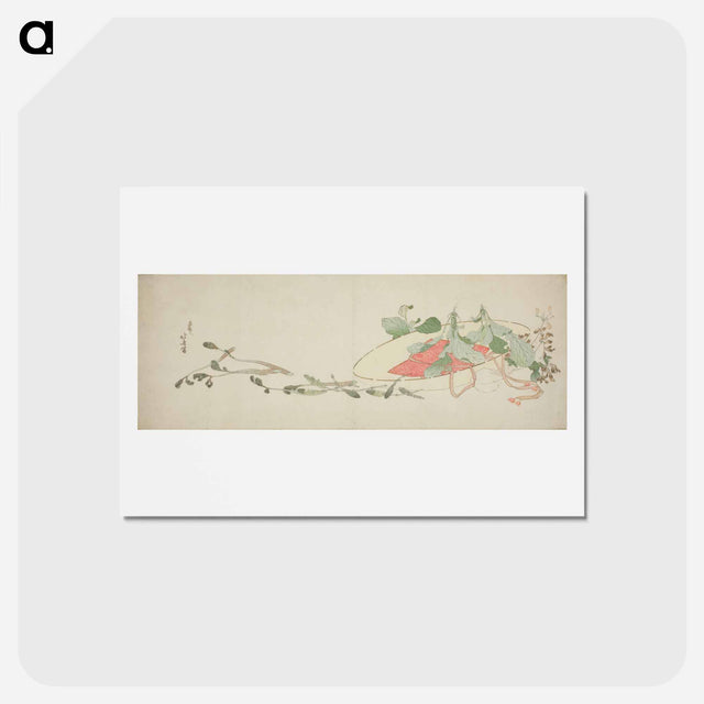アートポストカード-Flowers and spring greens in a hat - 葛飾 北斎 Postcard.