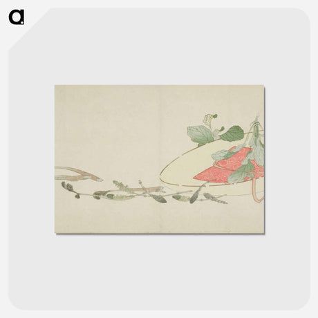 アートポストカード-Flowers and spring greens in a hat - 葛飾 北斎 Postcard.