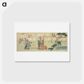 アートポストカード-Viewing votive paintings by Katsushika Hokusai - 葛飾 北斎 Postcard.